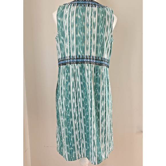 J JILL Embroidered Cotton Ikat Dress Small Petite V-Neck Sleeveless Lined Boho - Picture 10 of 13